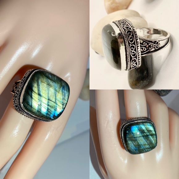 |~| Mystical Labradorite Gemstone Chunky Handmade Ring Sz 9.5 - Picture 4 of 5